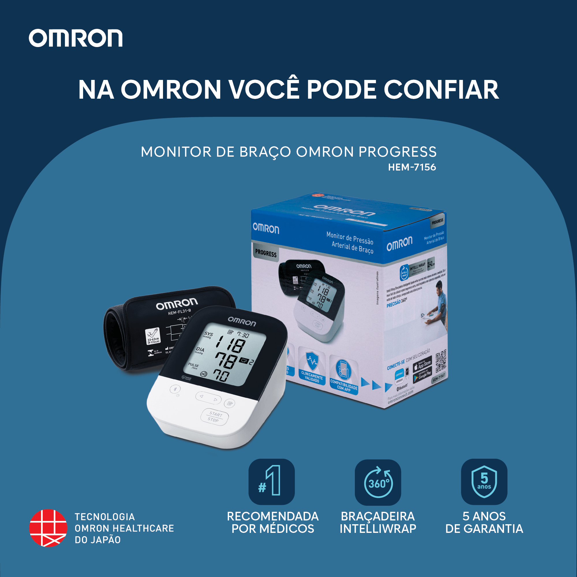 Monitor de Pressão Arterial de Braço HEM-7156T Omron